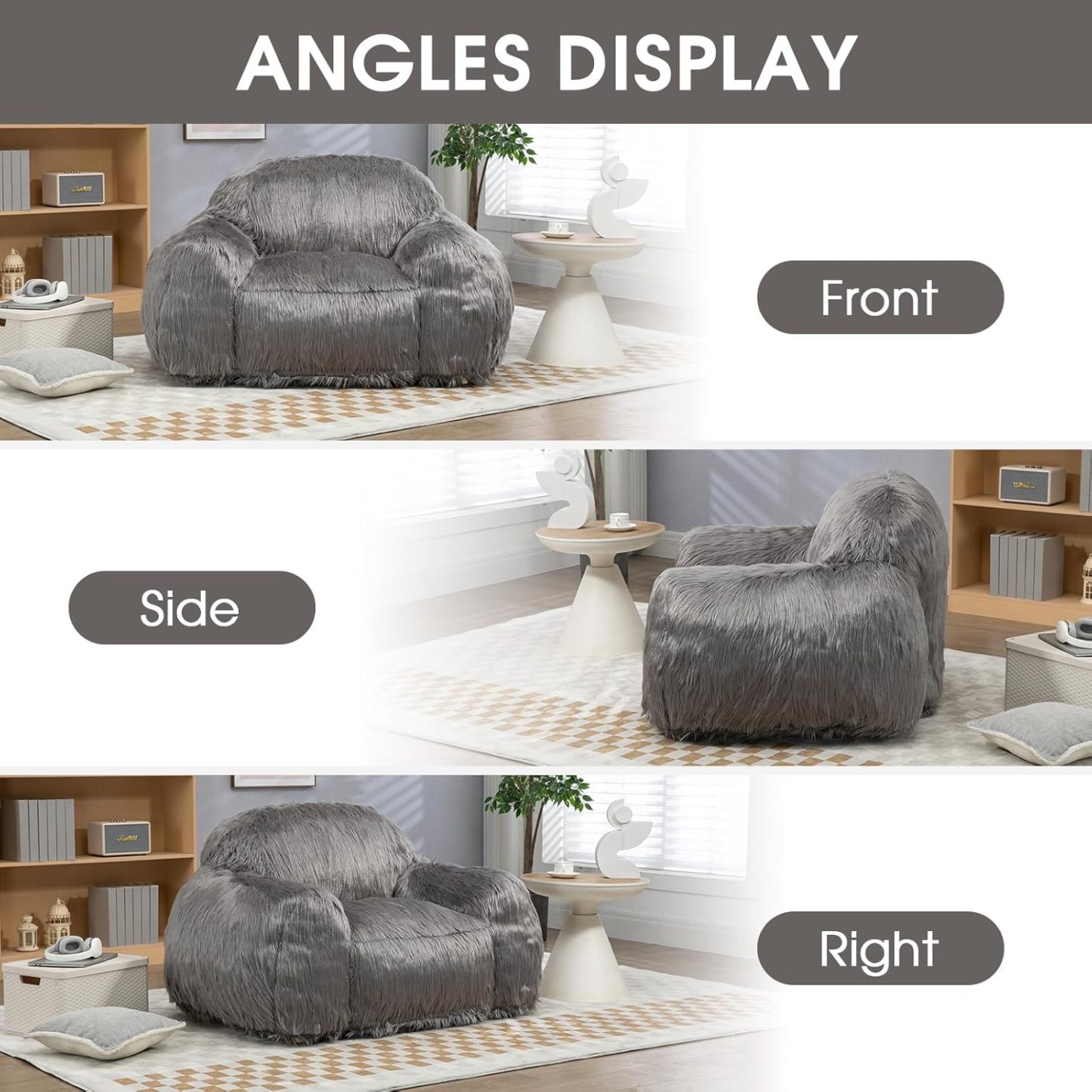 Plush Ultra Big Bean Bag Sofa, 40.6" D x 52.8" W x 31.1" H, Memory Foam Big Bean Bag Chair, Stuffed Lazy Sofa with Armrest