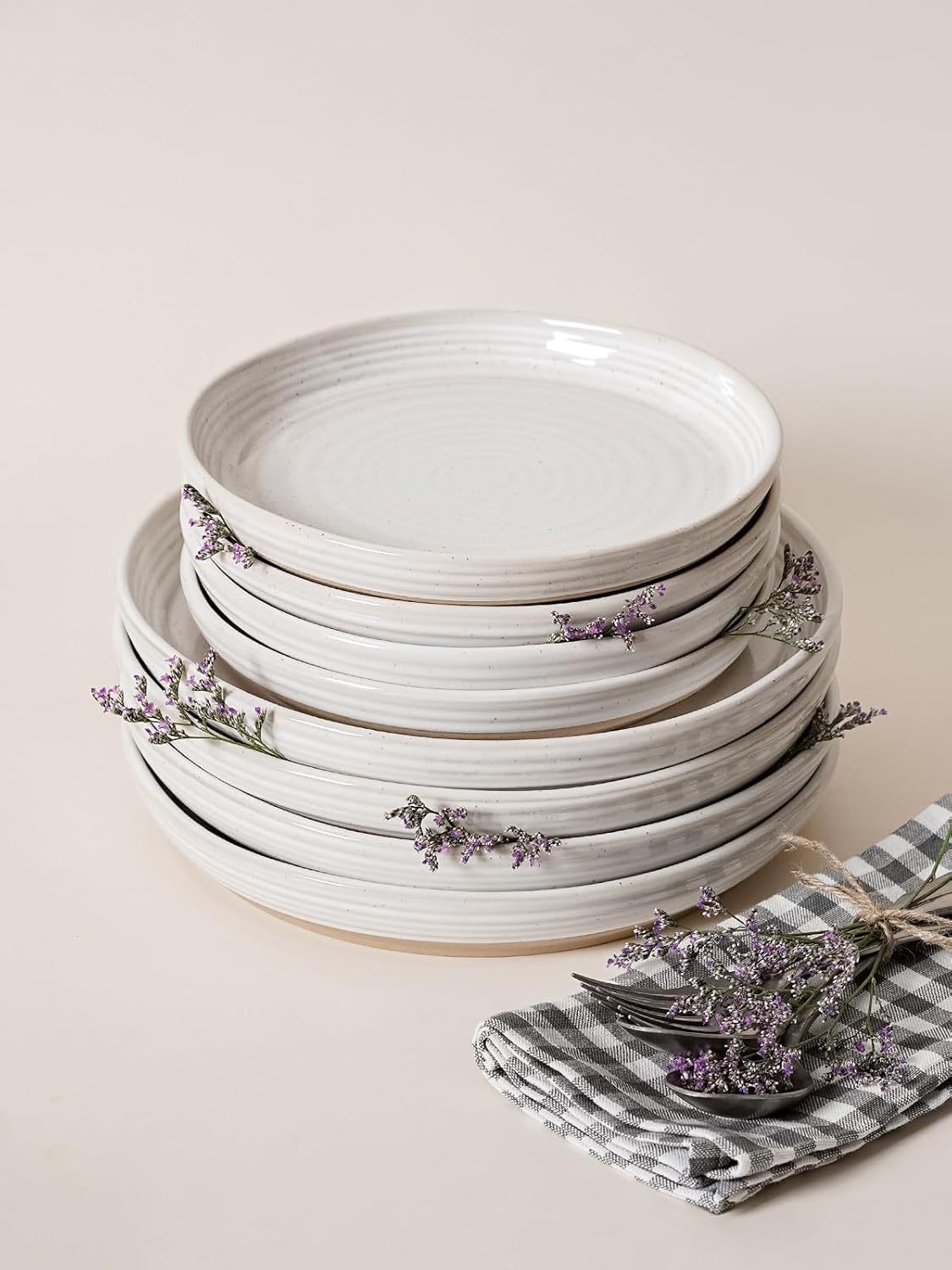 Salad Plates 8 Inch, Flat Dessert Plate Set for Appetizer Bread, Ceramic Dish, Microwave Dishwasher Oven Safe, Housewarming & Wedding Present - Set of 4, Arctic White