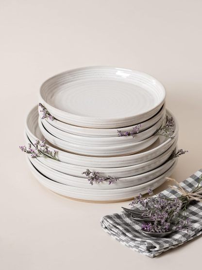 Salad Plates 8 Inch, Flat Dessert Plate Set for Appetizer Bread, Ceramic Dish, Microwave Dishwasher Oven Safe, Housewarming & Wedding Present - Set of 4, Arctic White