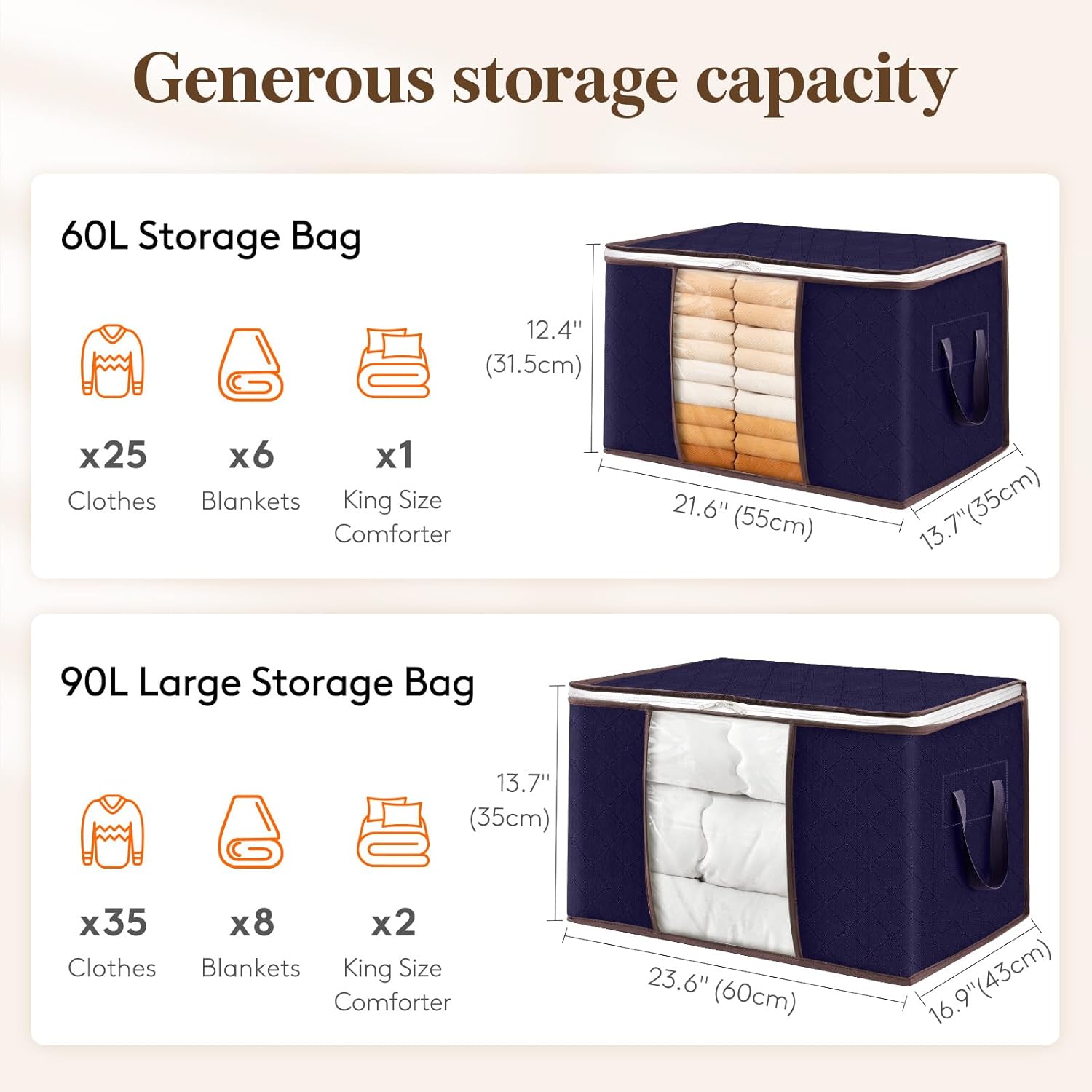 Large Capacity Clothes Storage Bag Organizer with Reinforced Handle Thick Fabric for Comforters, Blankets, Bedding
