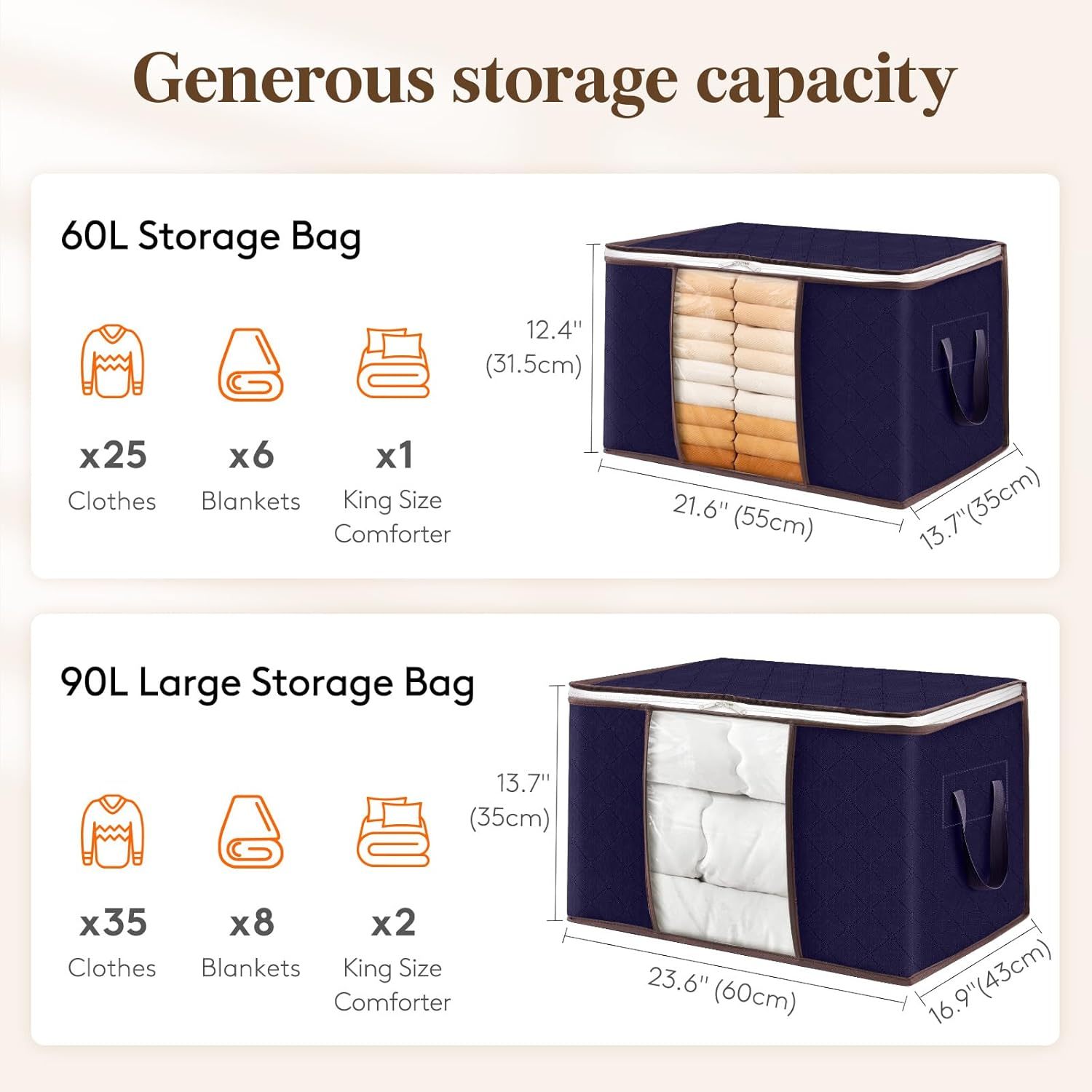 Large Capacity Clothes Storage Bag Organizer with Reinforced Handle Thick Fabric for Comforters, Blankets, Bedding