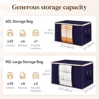 Large Capacity Clothes Storage Bag Organizer with Reinforced Handle Thick Fabric for Comforters, Blankets, Bedding
