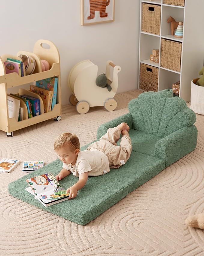 2-in-1 Soft Toddler Couch Fold Out, Toddler Chair Comfy, Convertible Sofa to Lounger