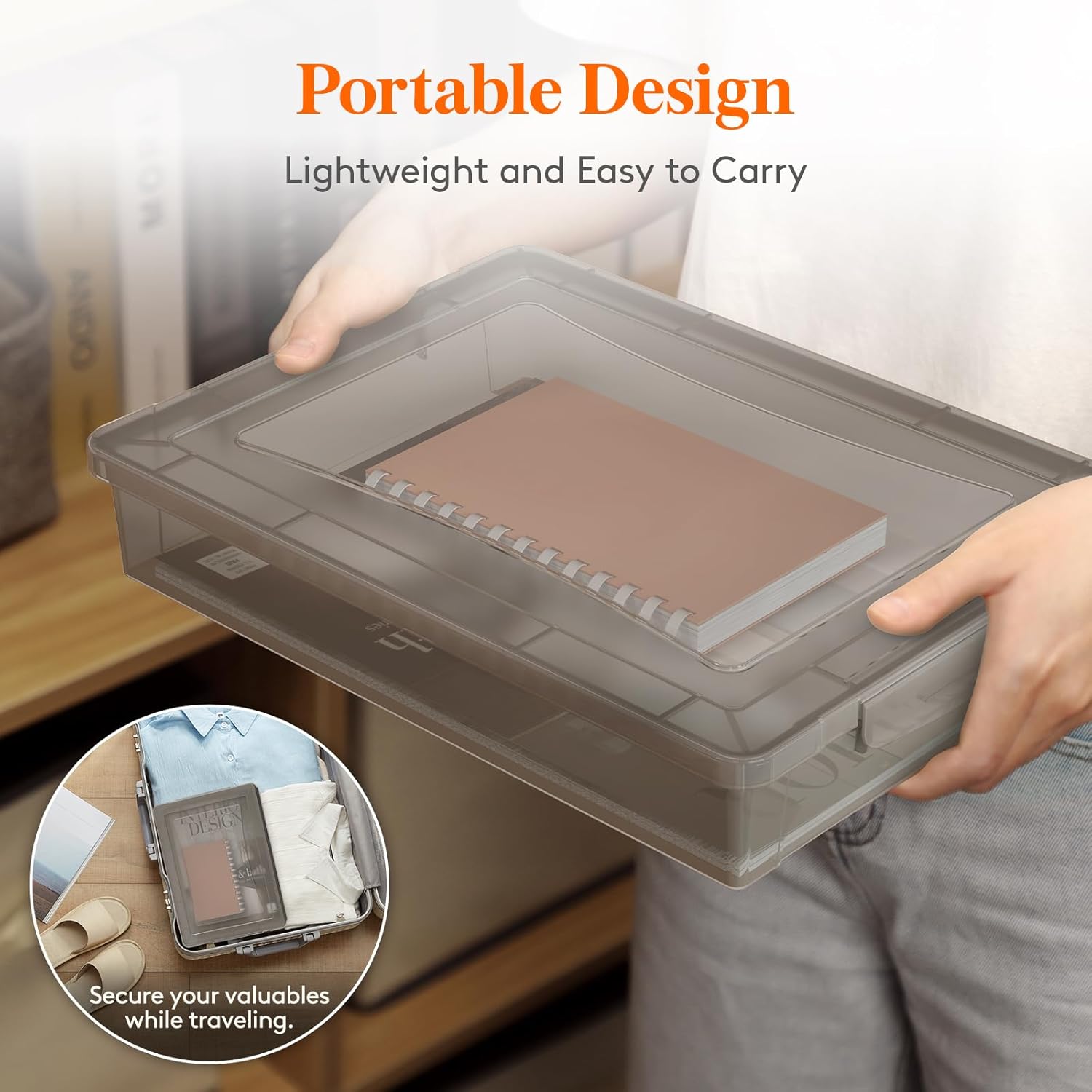 6 Pack Plastic Multi-Purpose Storage Box with Latching Lids, Gray A4, 8.5" x 11" Letter Size Paper Storage