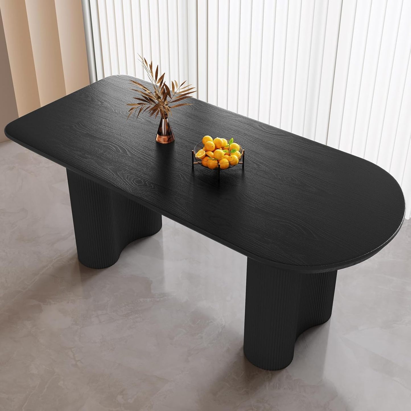 Black Oval Dining Table for 2-4, 55.11" Modern Funky Kitchen Table with Powerful Ripple Support Legs for Dining Room, Kitchen, Home Office