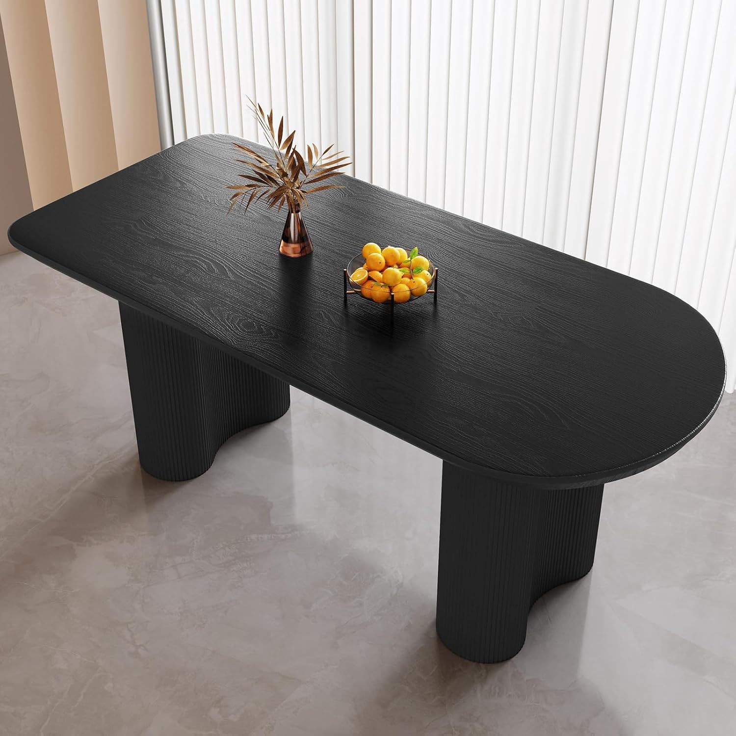 Black Oval Dining Table for 2-4, 55.11" Modern Funky Kitchen Table with Powerful Ripple Support Legs for Dining Room, Kitchen, Home Office
