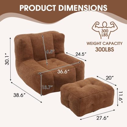 Microfiber Upholstered Bean Bag Sofa for Adults, Stuffed Bean Bag Couch with Footstool