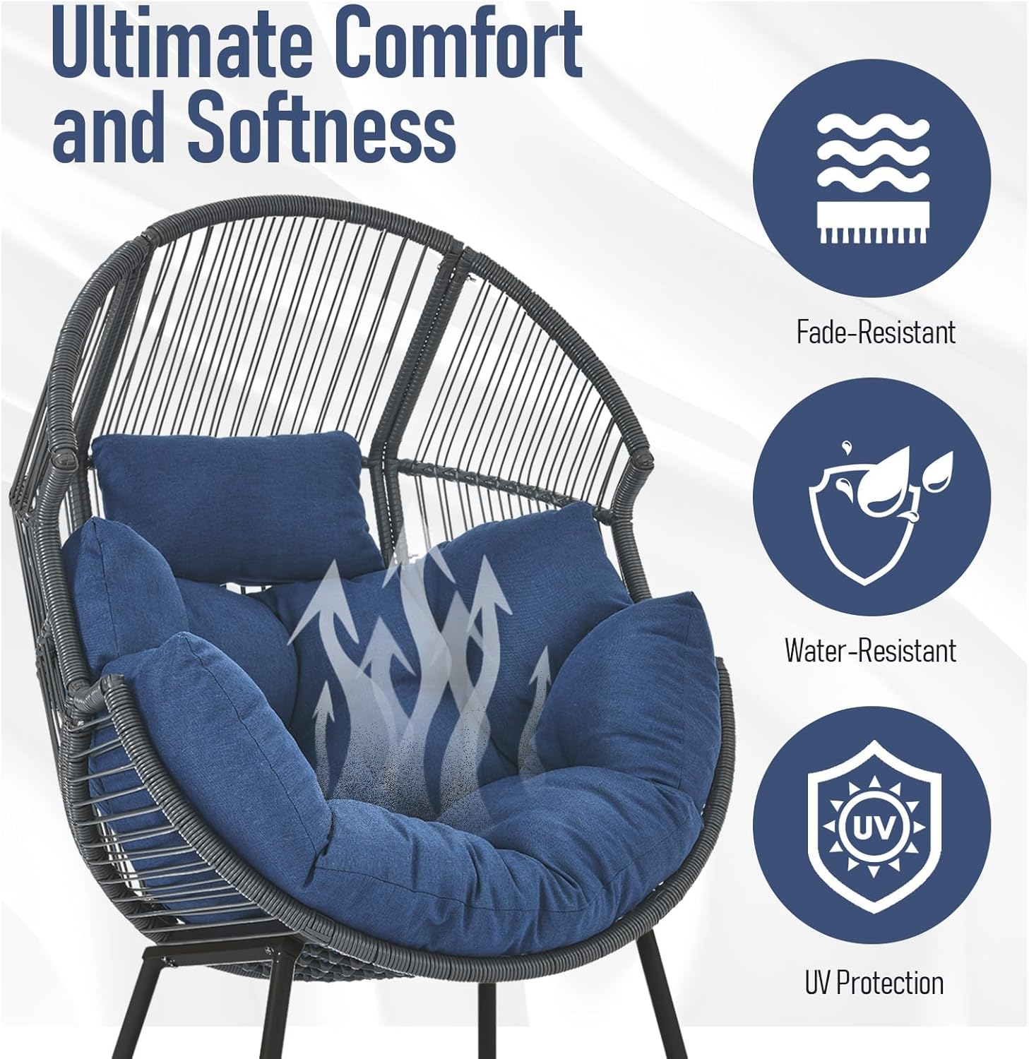 Egg Chair Oversized Outdoor Lounger Wicker Egg Basket Chair with Stand Cushions for Patio Backyard Bedroom Living Room 350LB Capacity