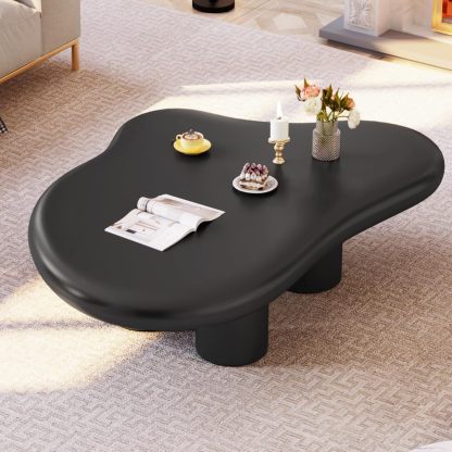 35.82" Black Cloud Coffee Table, Modern Round Edge Coffee Table with 4 Sturdy Support Legs and 2.67" Thick Tabletop,Easy Match for Living Room