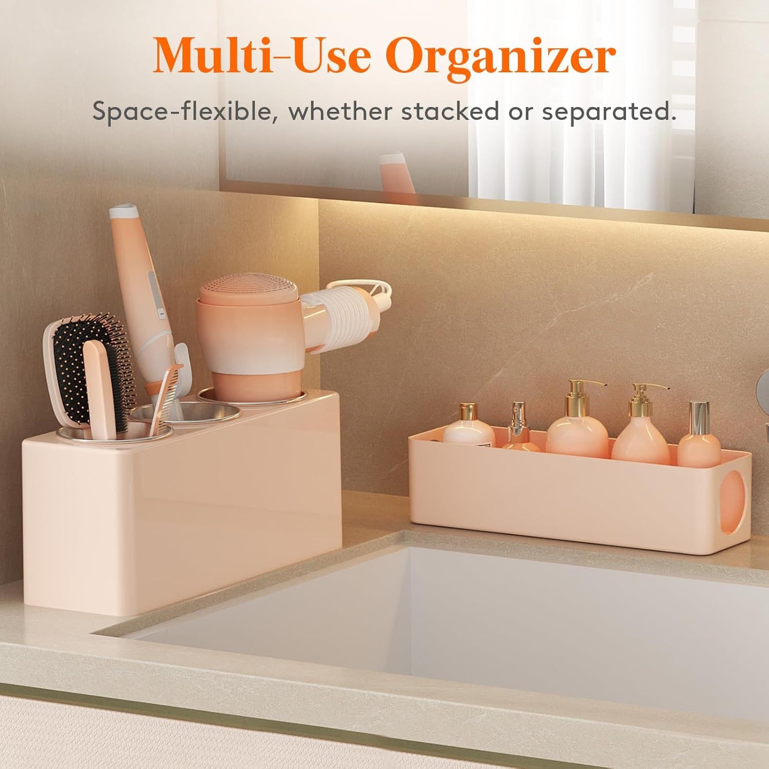 Hair Tool Organizer, Hair Blow Dryer Holder Countertop, Removable Acrylic Hair Brush Storage Stand