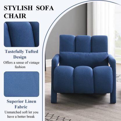 Modern Accent Chair, Linen Upholstered Single Sofa Chair with Pillow, Tufted Accent Arm Chair with Armrest