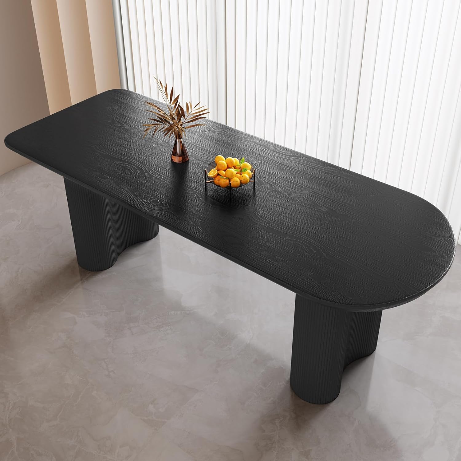 Black Oval Dining Table for 2-4, 55.11" Modern Funky Kitchen Table with Powerful Ripple Support Legs for Dining Room, Kitchen, Home Office