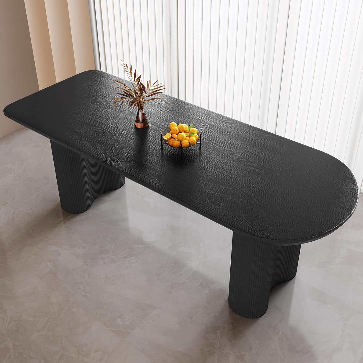 Black Oval Dining Table for 2-4, 55.11" Modern Funky Kitchen Table with Powerful Ripple Support Legs for Dining Room, Kitchen, Home Office