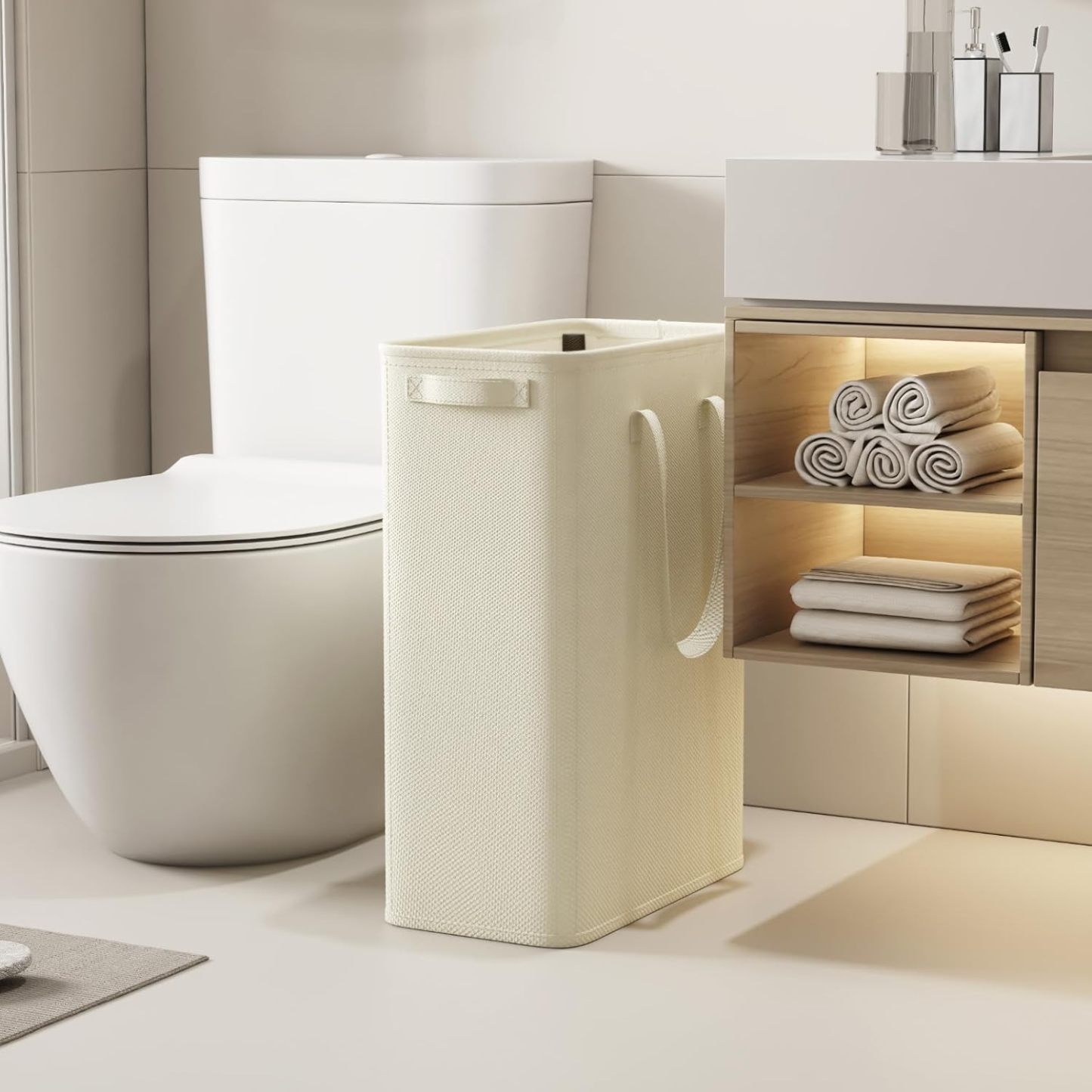 50L 2 Pack Slim Laundry Hamper, Narrow Laundry Basket with Handles, Collapsible Thin Dirty Clothes Hampers for Laundry