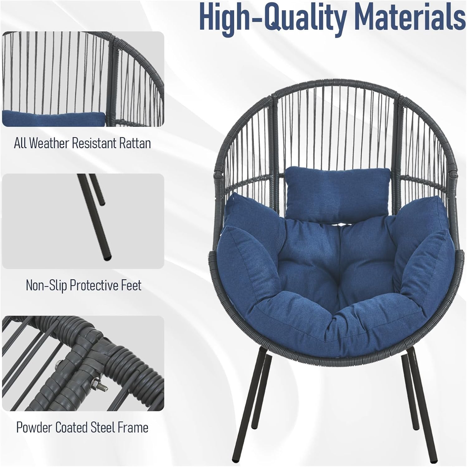 Egg Chair Oversized Outdoor Lounger Wicker Egg Basket Chair with Stand Cushions for Patio Backyard Bedroom Living Room 350LB Capacity