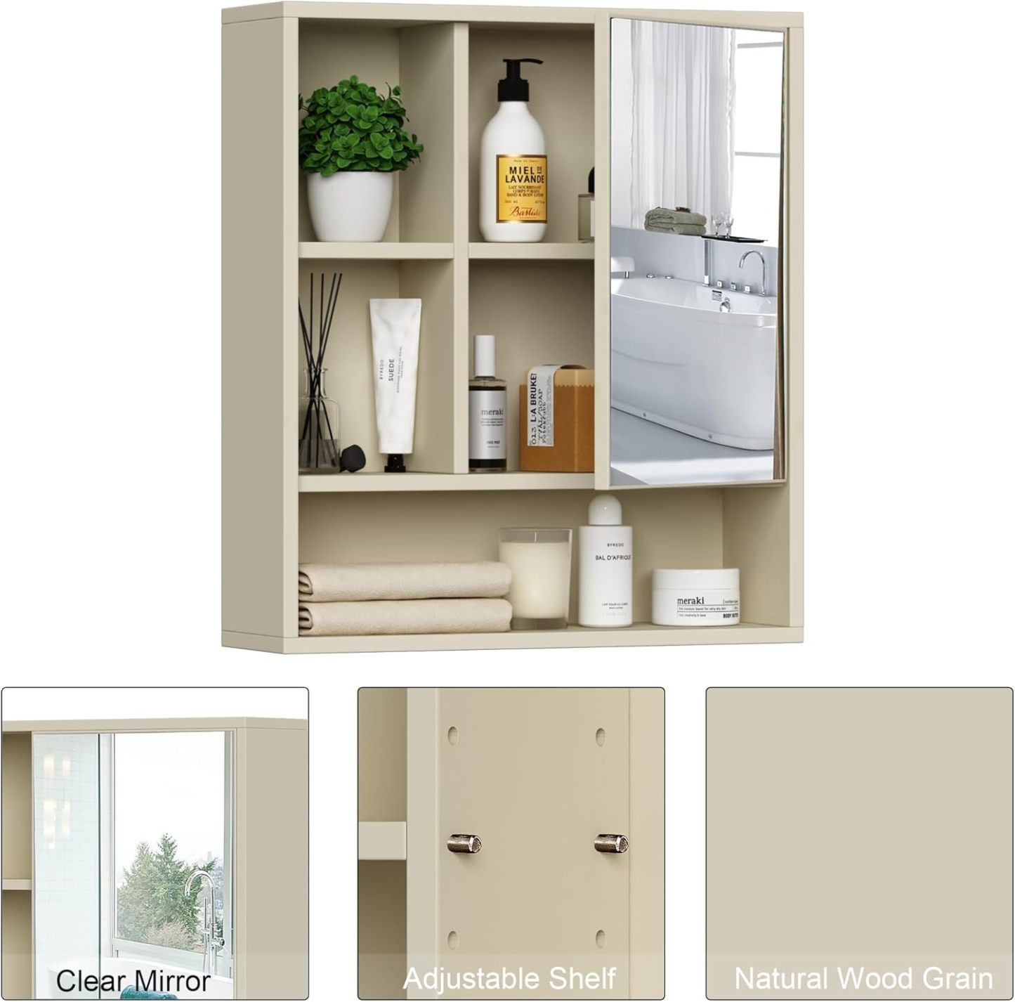 Bathroom Wall Mirror Cabinet, Medicine Cabinet with Single Door and Adjustable Shelf