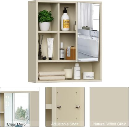 Bathroom Wall Mirror Cabinet, Medicine Cabinet with Single Door and Adjustable Shelf