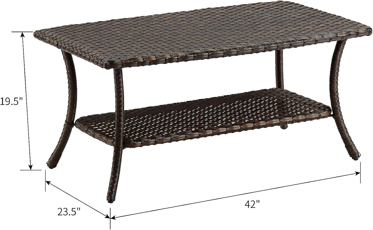 Wicker Patio Coffee Table,Rattan Outdoor Coffee Table with 2-Layer Storage Furniture Tables for Garden,Porch,Backyard