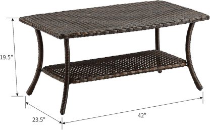Wicker Patio Coffee Table,Rattan Outdoor Coffee Table with 2-Layer Storage Furniture Tables for Garden,Porch,Backyard