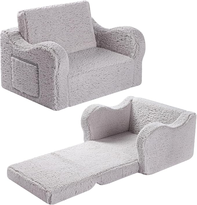 Kids Chairs for Toddler, 2-in-1 Toddler Soft Sherpa Couch Fold Out