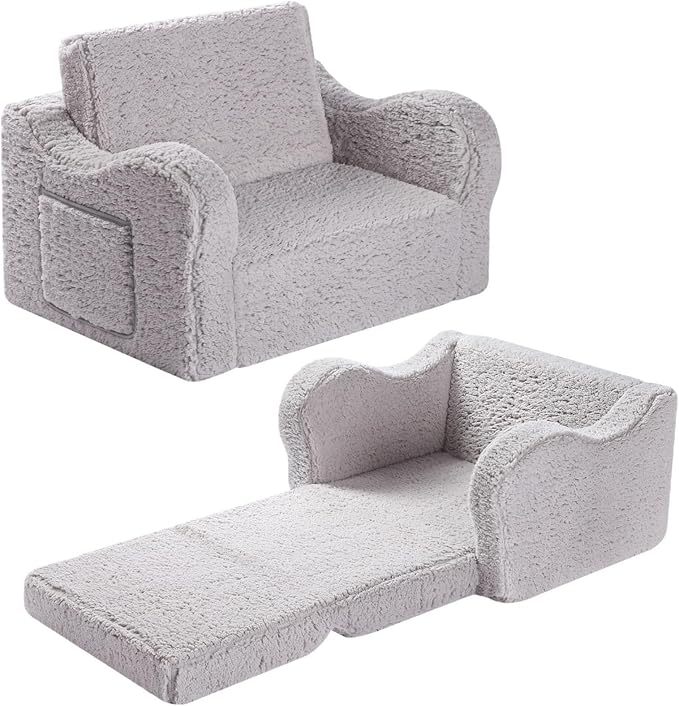 Kids Chairs for Toddler, 2-in-1 Toddler Soft Sherpa Couch Fold Out
