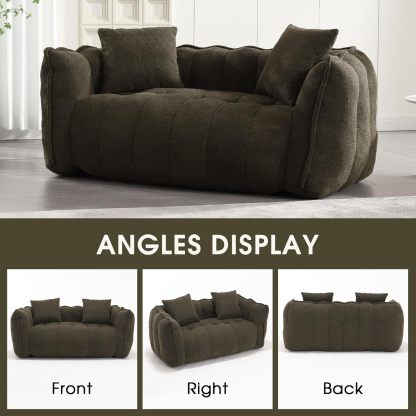 Giant Bean Bag Sofa Chair, Teddy Upholstered Bean Bag Couch with Petal Backrest, Tufted Lazy Sofa with Two Pillows