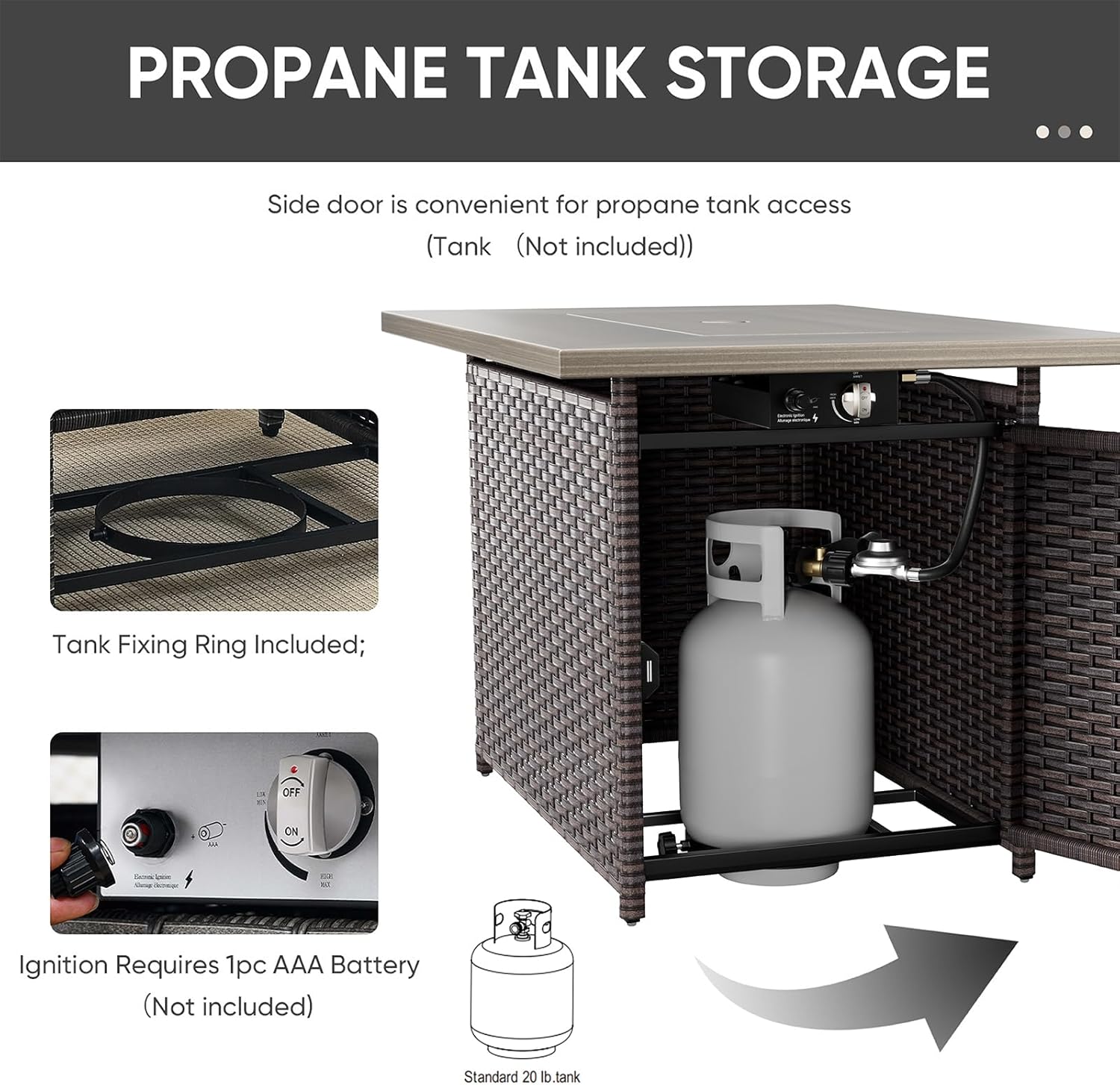 4-Piece Patio Furniture Set with Fire Pit Table Wicker Outdoor Swivel Rocker Patio Chairs High Back Loveseat Conversation Set for Porch