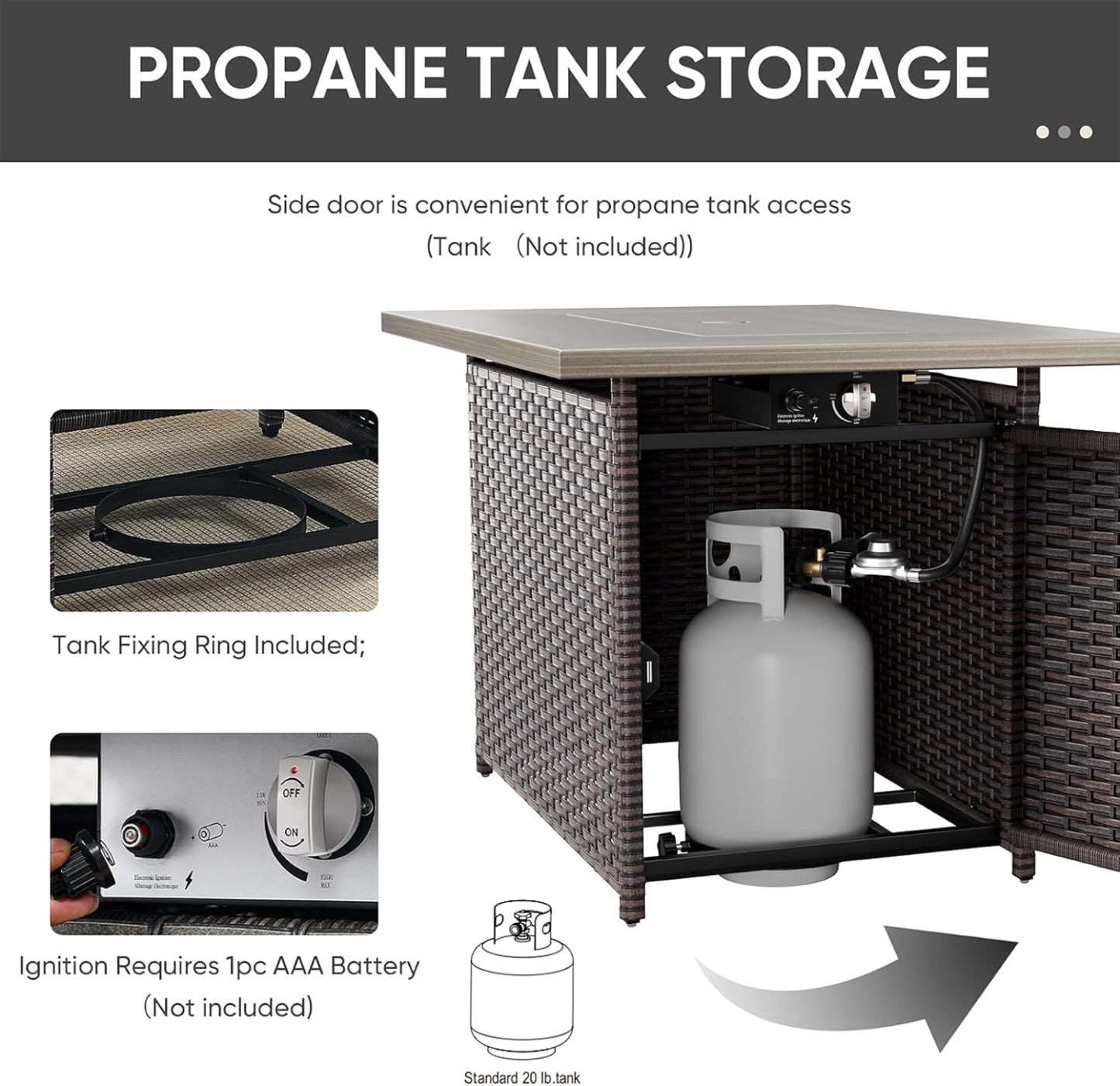 4-Piece Patio Furniture Set with Fire Pit Table Wicker Outdoor Swivel Rocker Patio Chairs High Back Loveseat Conversation Set for Porch