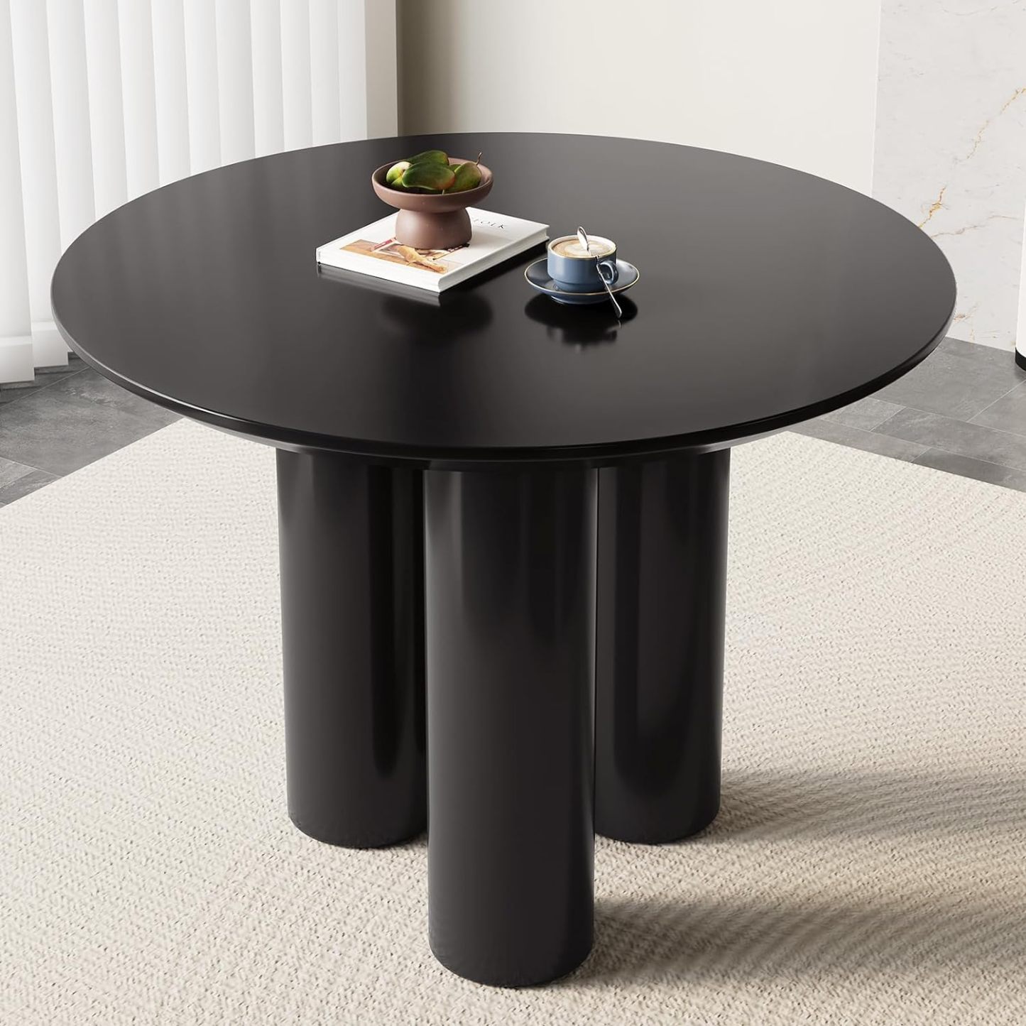 47" Small Dining Table for 2,4, Modern Dining Room Table wtih 3 Sturdy Legs, Round Kitchen Table