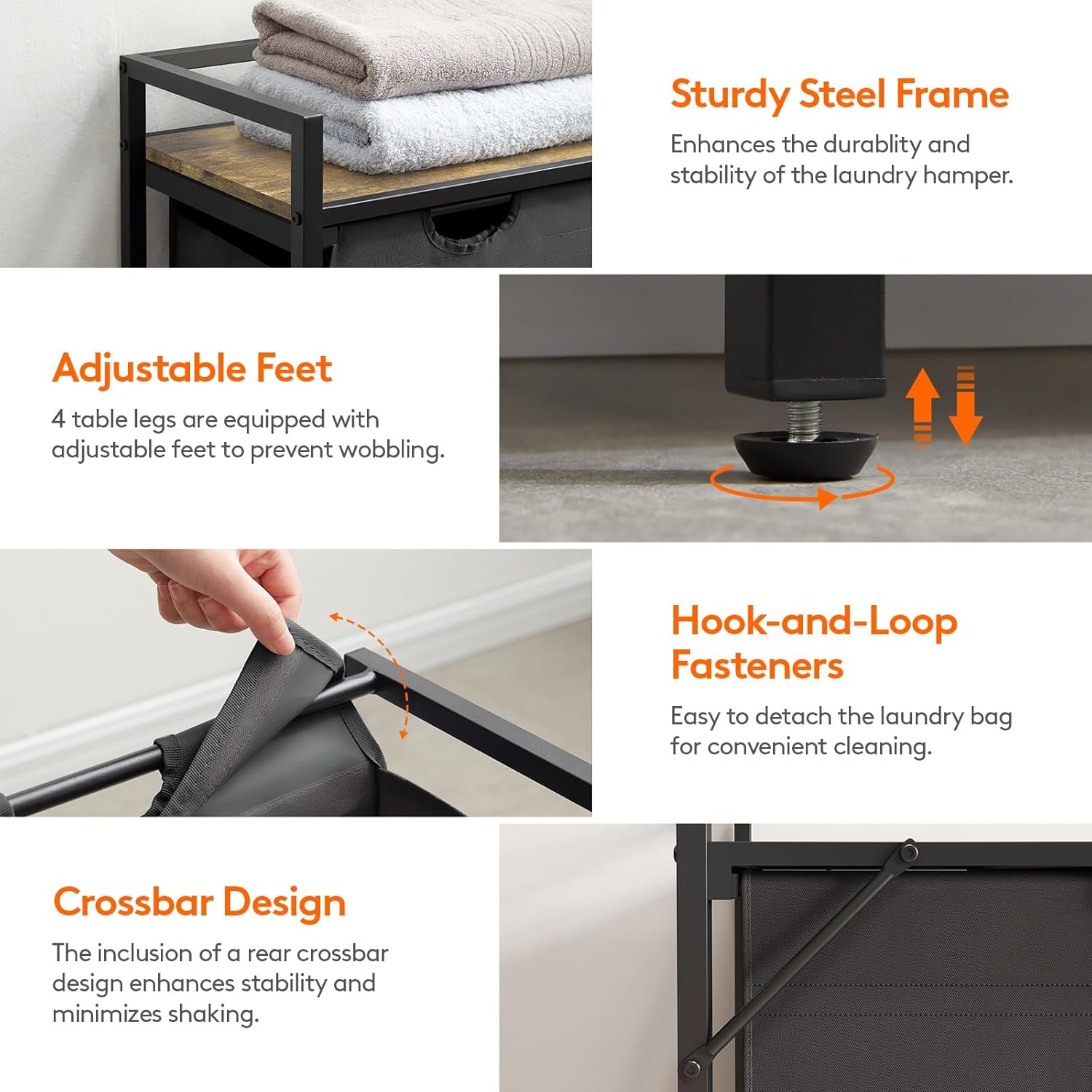 Laundry Hamper 4 Section, 168L Pull out Laundry Clothes Basket Organizer with Large Top Shelf and 4 Removable Bags and Handles