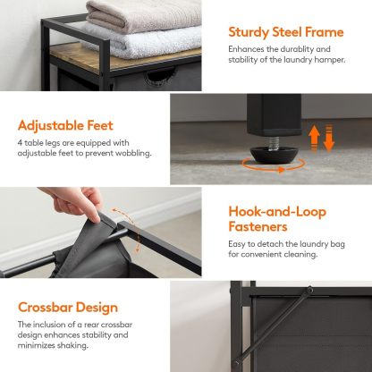 Laundry Hamper 4 Section, 168L Pull out Laundry Clothes Basket Organizer with Large Top Shelf and 4 Removable Bags and Handles