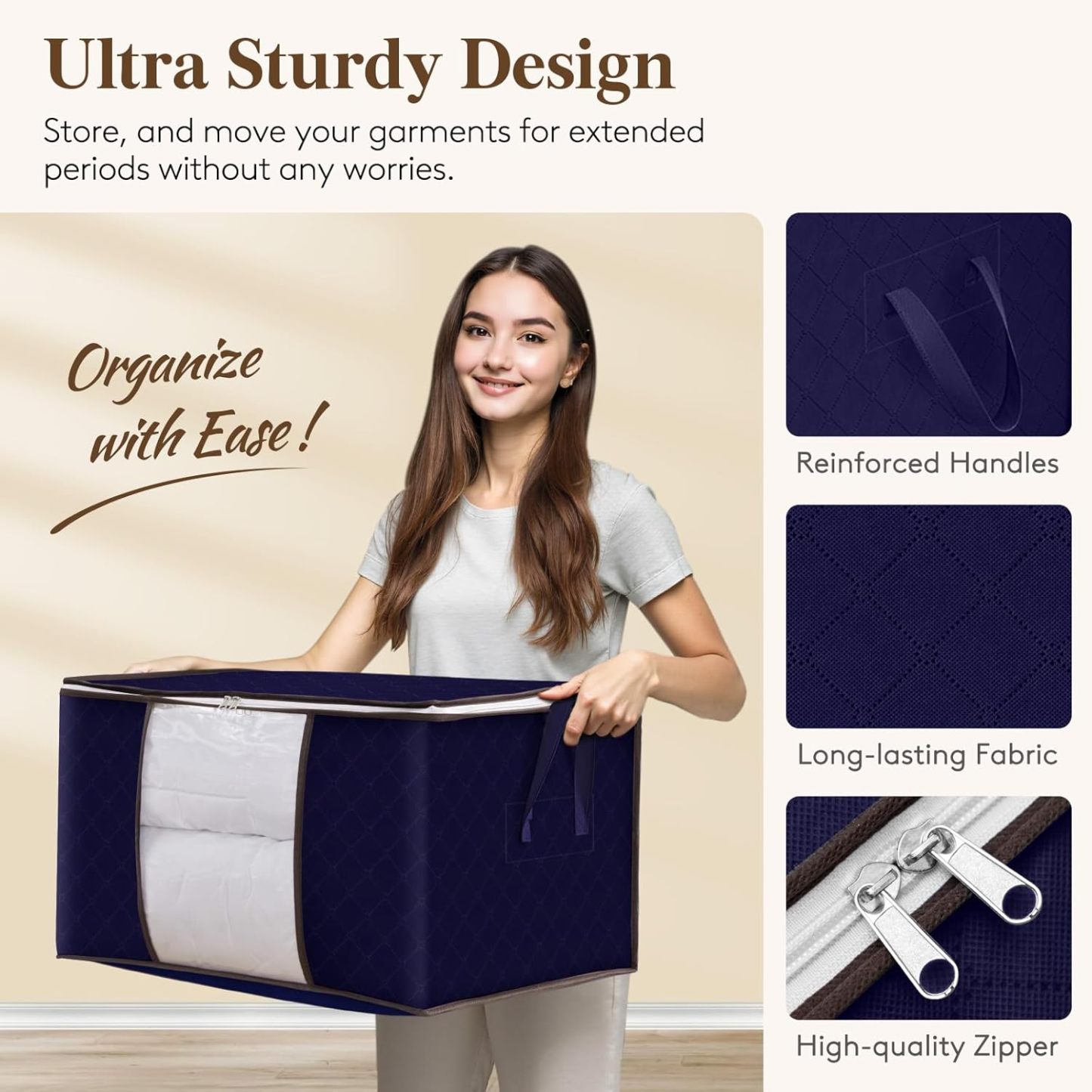 Large Capacity Clothes Storage Bag Organizer with Reinforced Handle Thick Fabric for Comforters, Blankets, Bedding