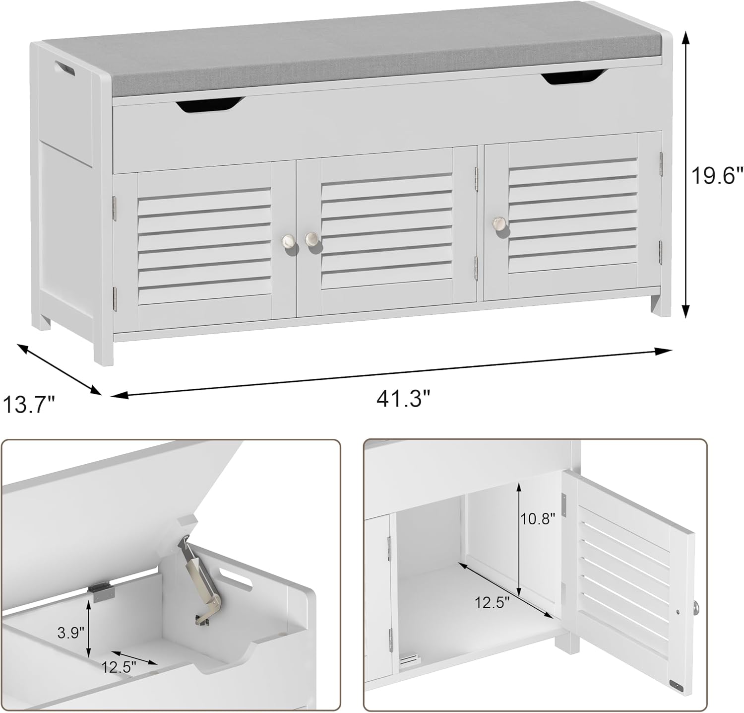41.3" Shoe Storage Bench with Lift Top Storage, Entryway Bench with Cushioned Seat
