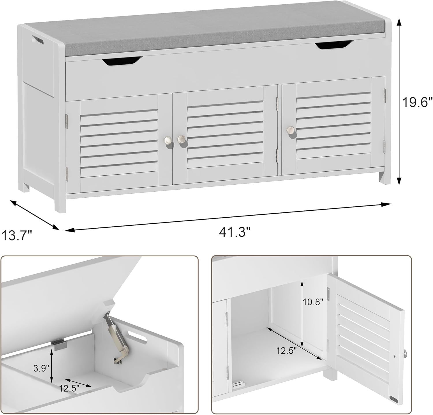 41.3" Shoe Storage Bench with Lift Top Storage, Entryway Bench with Cushioned Seat