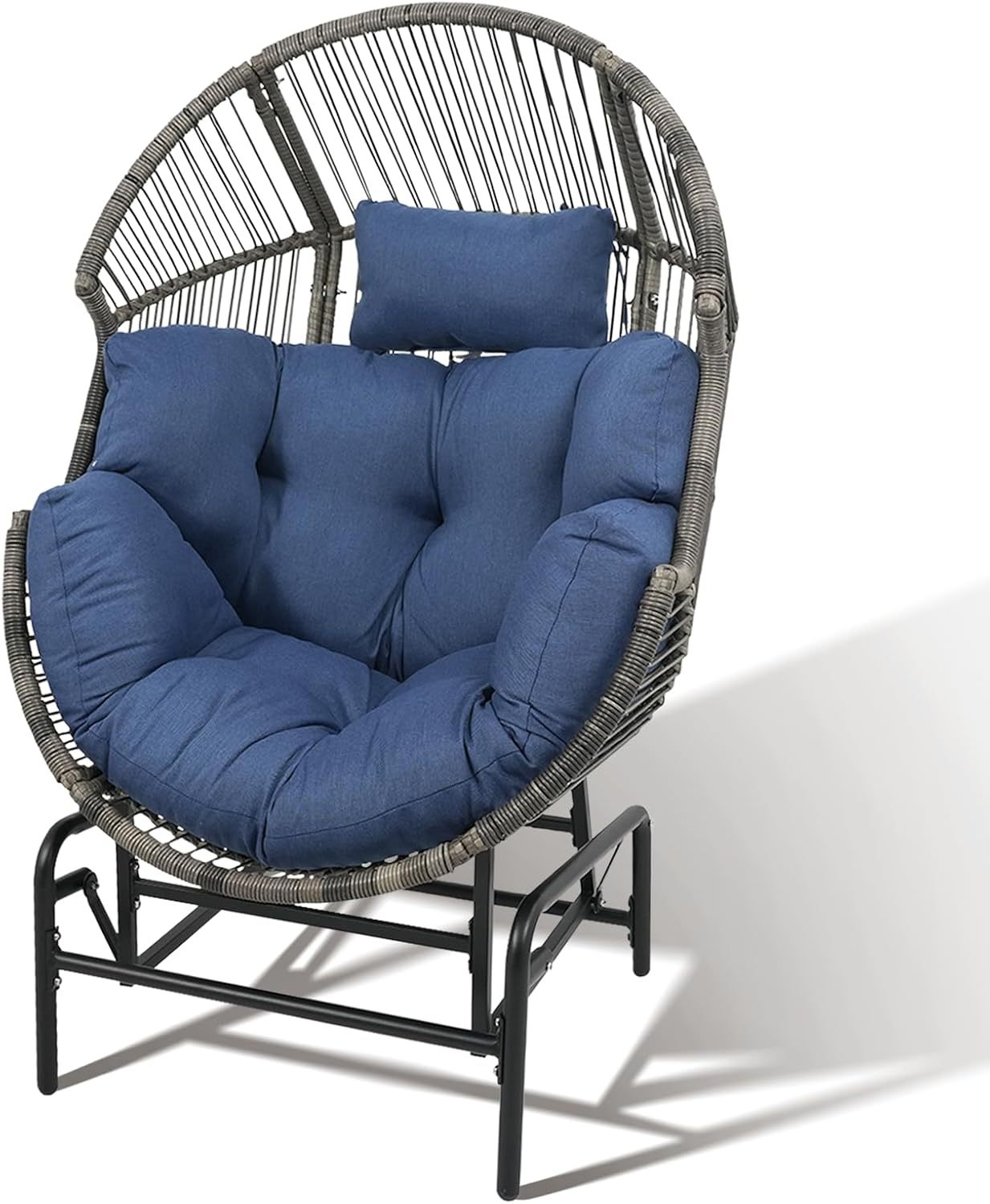 Outdoor Rocking Egg Chair - All-Weather Wicker Egg Basket Chair Rocker Glider Chair for Patio Balcony Living Room Sunroom