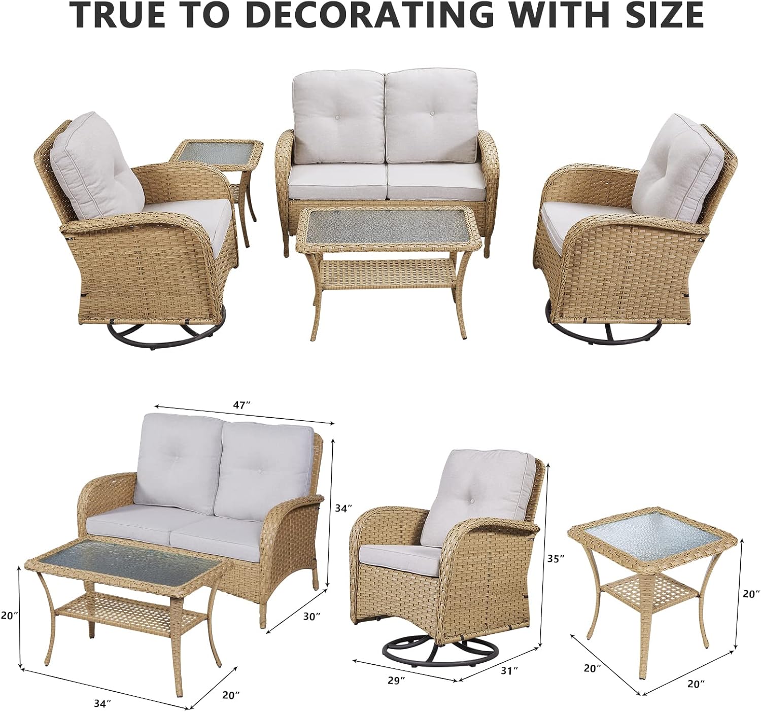 5-Piece Patio Furniture Wicker Outdoor Conversation Set,All-Weather Rattan Swivel Chairs Bistro Set with Loveseat Coffee Table for Backyard