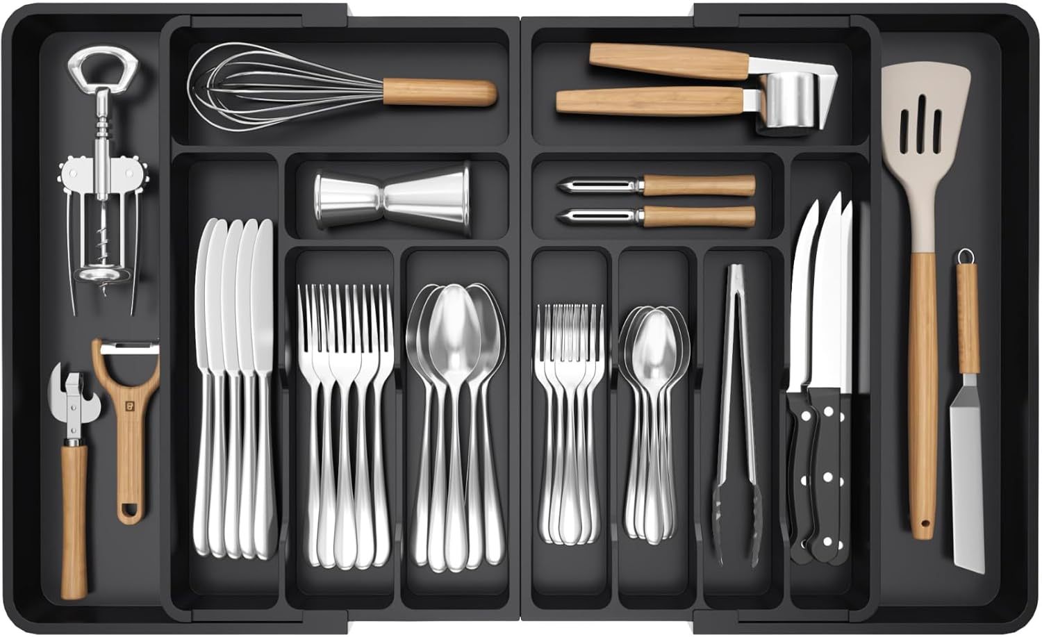 Large Silverware Drawer Organizer, Expandable From 21 to 36 Inches, BPA Free Plastic Utensil Tray for Kitchen