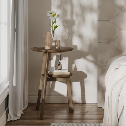 Round End Table Set of 2, Narrow Side Table for Small Spaces