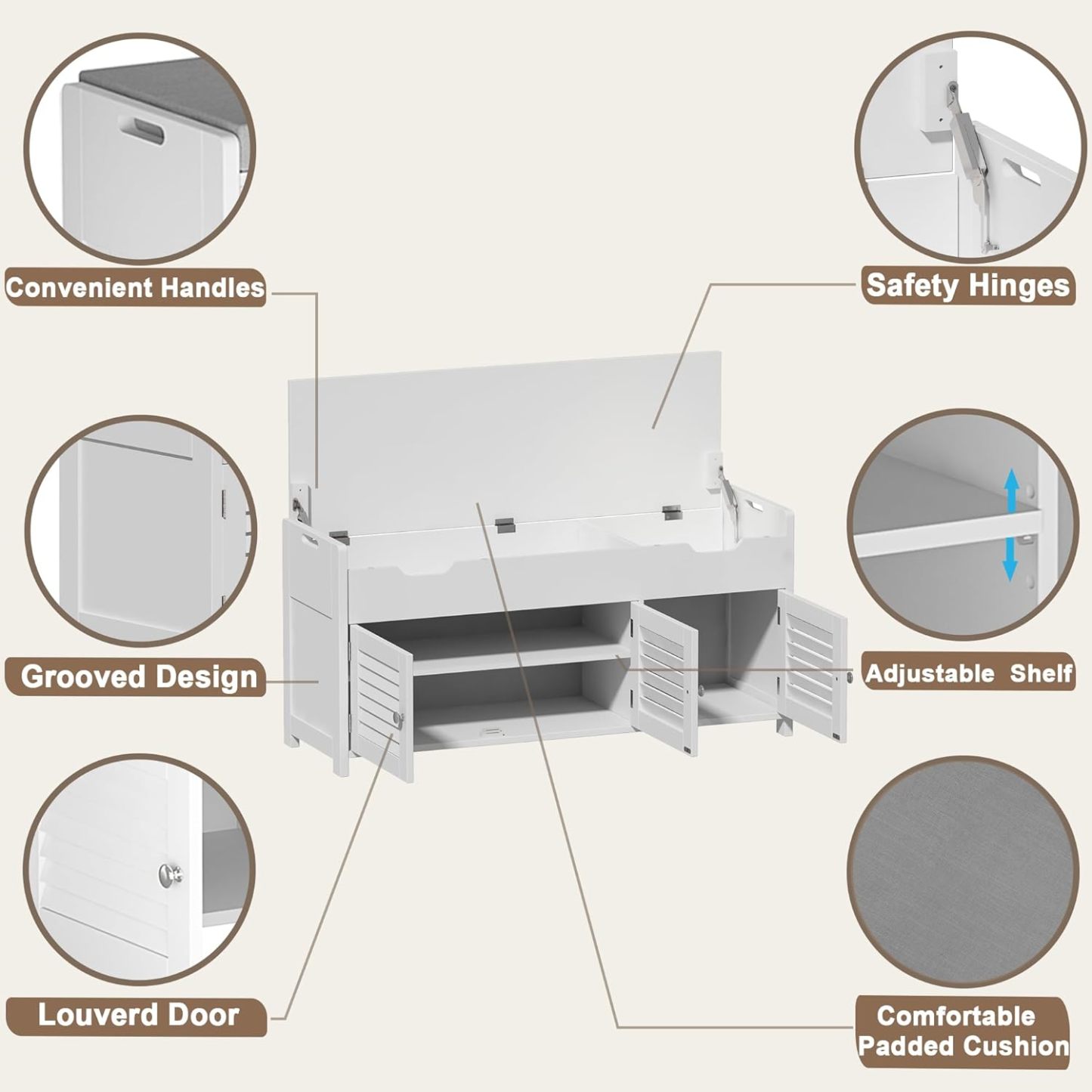 41.3" Shoe Storage Bench with Lift Top Storage, Entryway Bench with Cushioned Seat