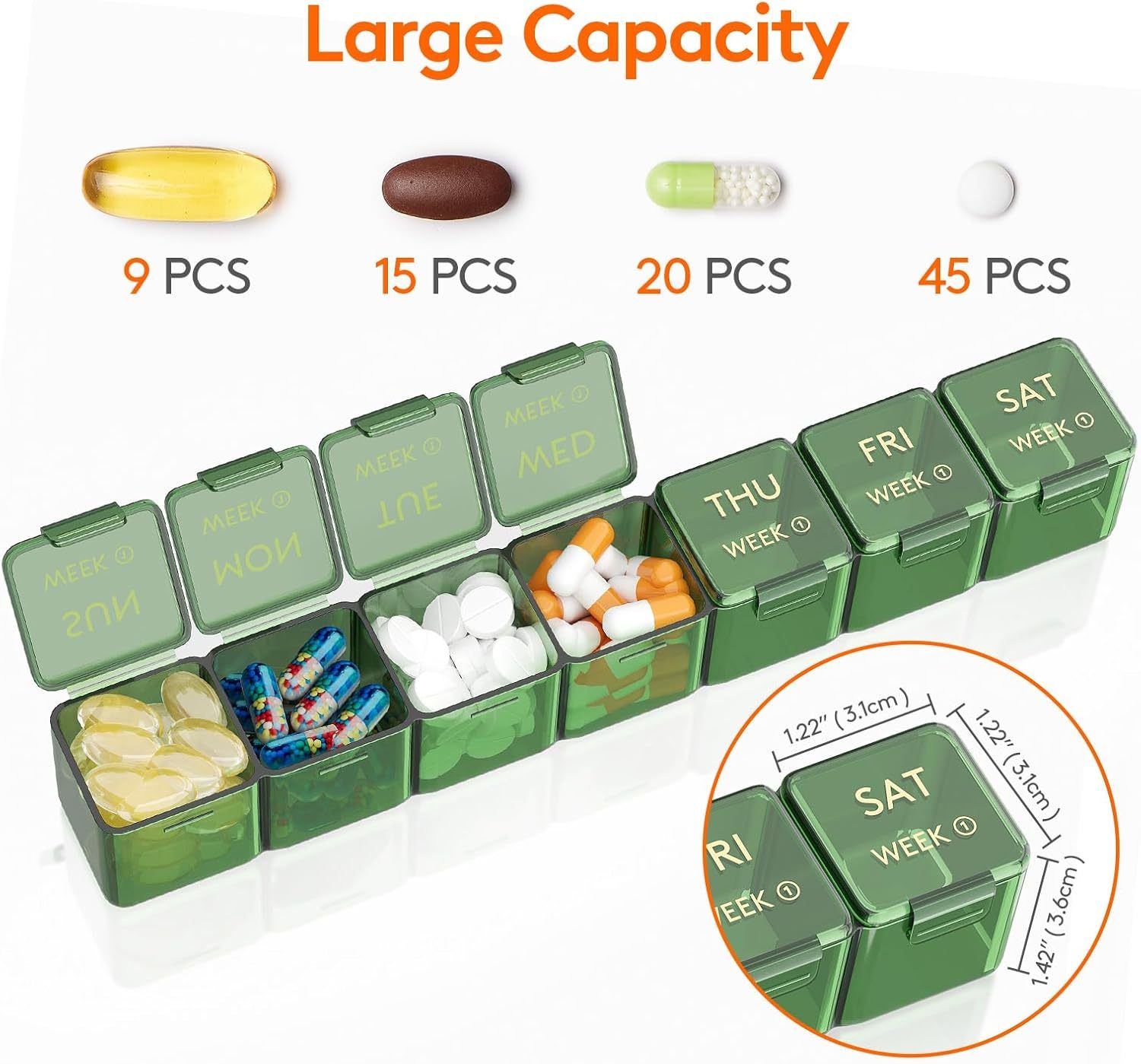 Monthly Pill Organizer, 28 Day Pill Box, 4 Weeks One Month Pill Cases, Large Compartments Medicine Organizer