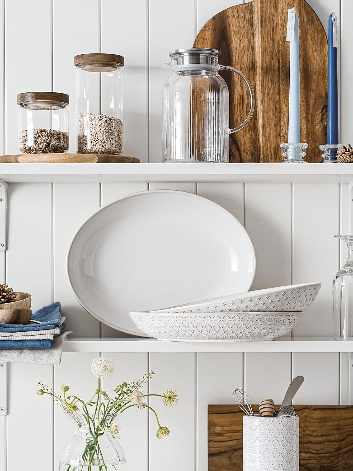 Serving Bowls, Large Oval Platters for Entertaining, Ceramic Serving Tray for Dinner, Pasta, Salad, Dessert, Turkey, Fish, Fruit