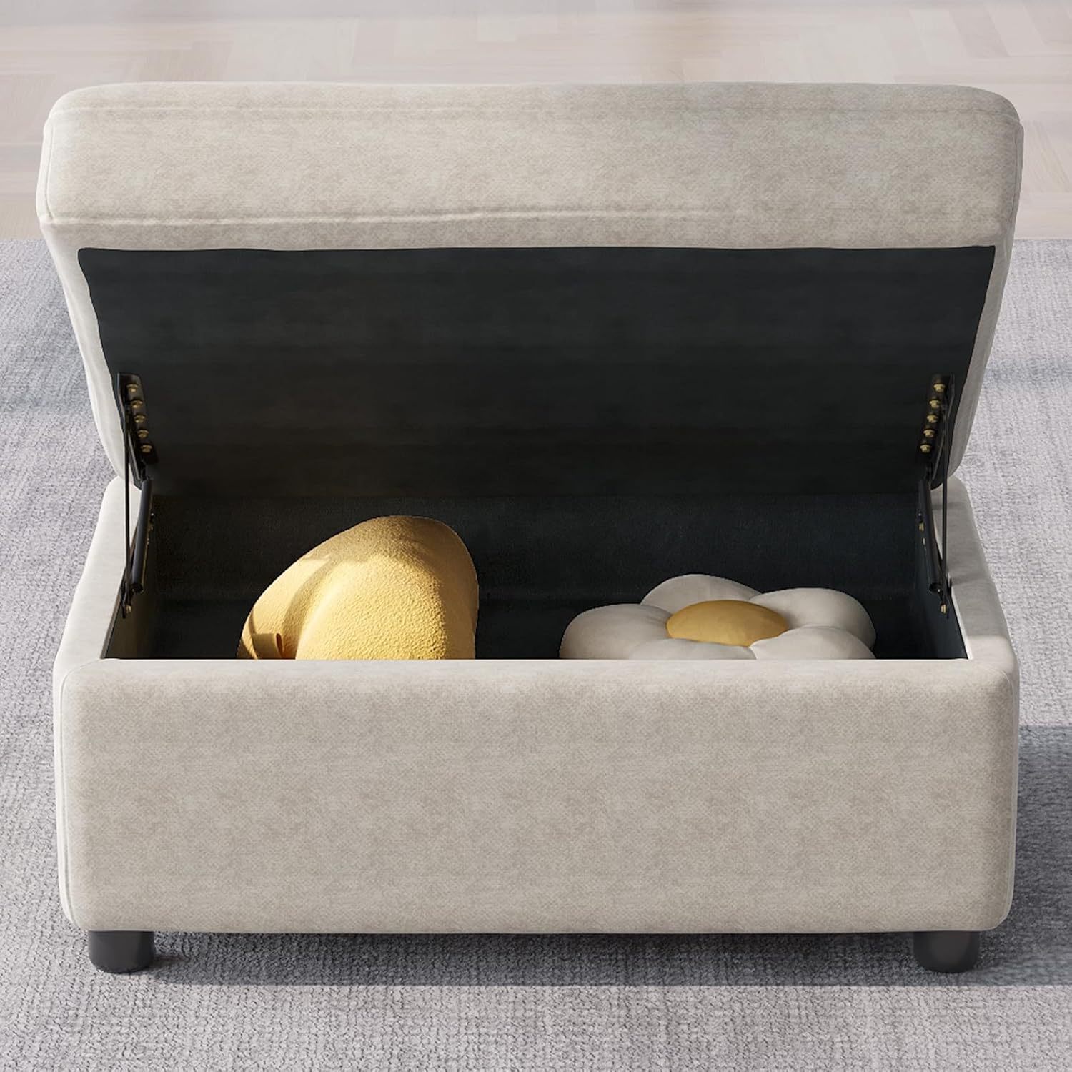 81.88" Off-White Loveseat Sofa, Extra Width Sectional Sleeper Sofa with Armrest, Modular Sectional Sofa with Cushion and Removable Back Cushion, Floor Sofa (Off-White, 1 Ottoman)