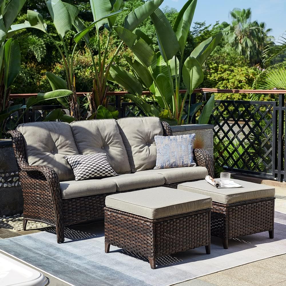 Patio Furniture 7 Pieces Outdoor Furniture Set PE Wicker Patio Couch w