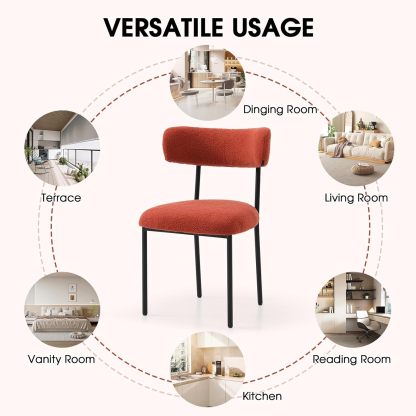 Dining Chairs Set of 2, Teddy Upholstered Side Chairs with Open Back, Comfy Kitchen Chairs with Metal Legs