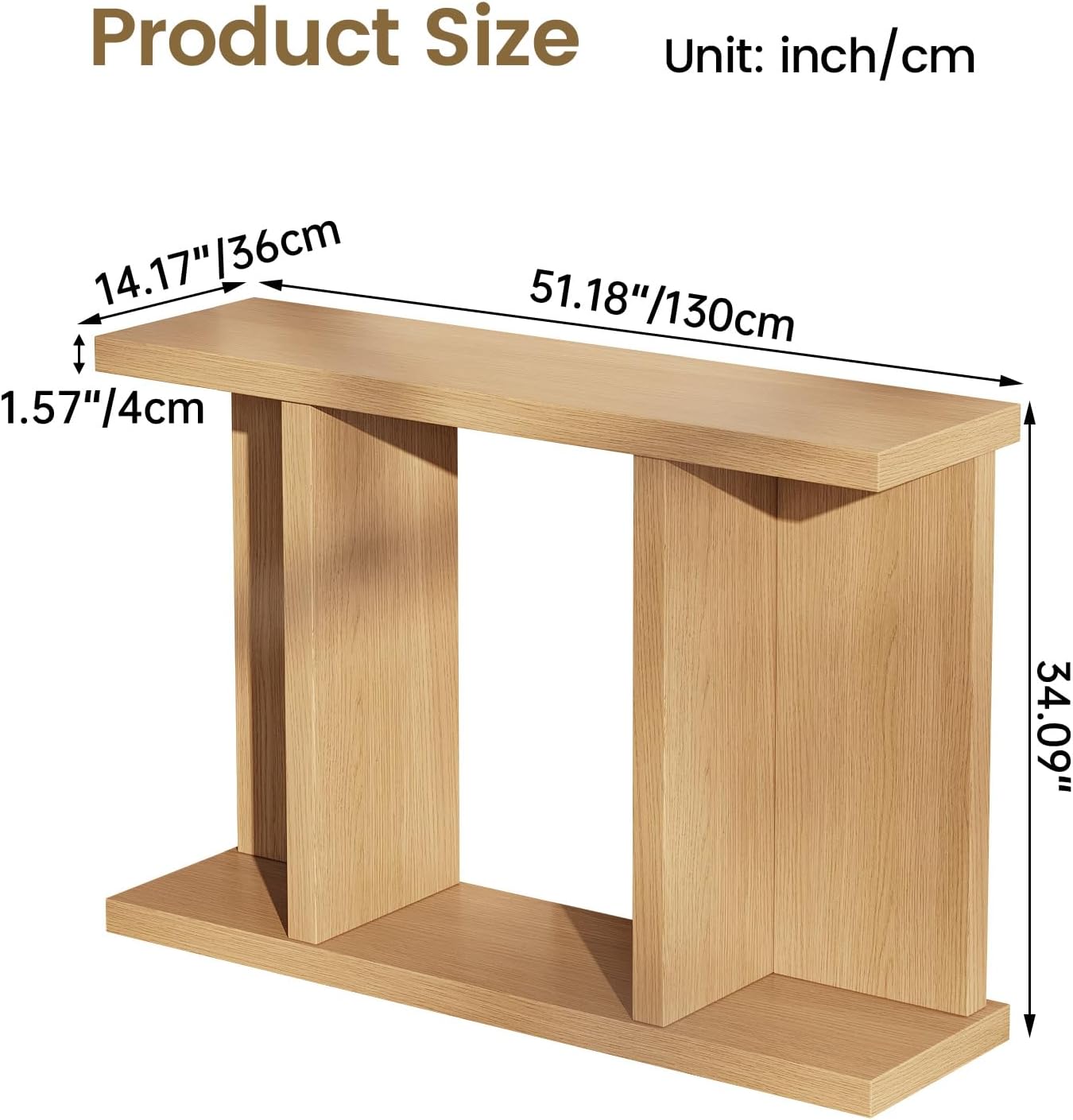 51.18" Console Table with Storage Shelves, Narrow Console Table Behind Couch, Mid Century Modern Console Table for Entryway