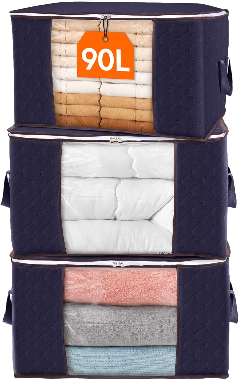 Large Capacity Clothes Storage Bag Organizer with Reinforced Handle Thick Fabric for Comforters, Blankets, Bedding