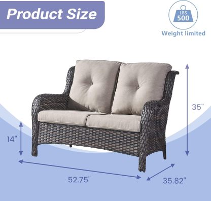 Outdoor Loveseat Sofa 2-Seat PE Rattan Patio Love Seat with Cushions,Deep Seat High Curved Back Armset Sectional Couch for Patio,Garden,Yard,Porch