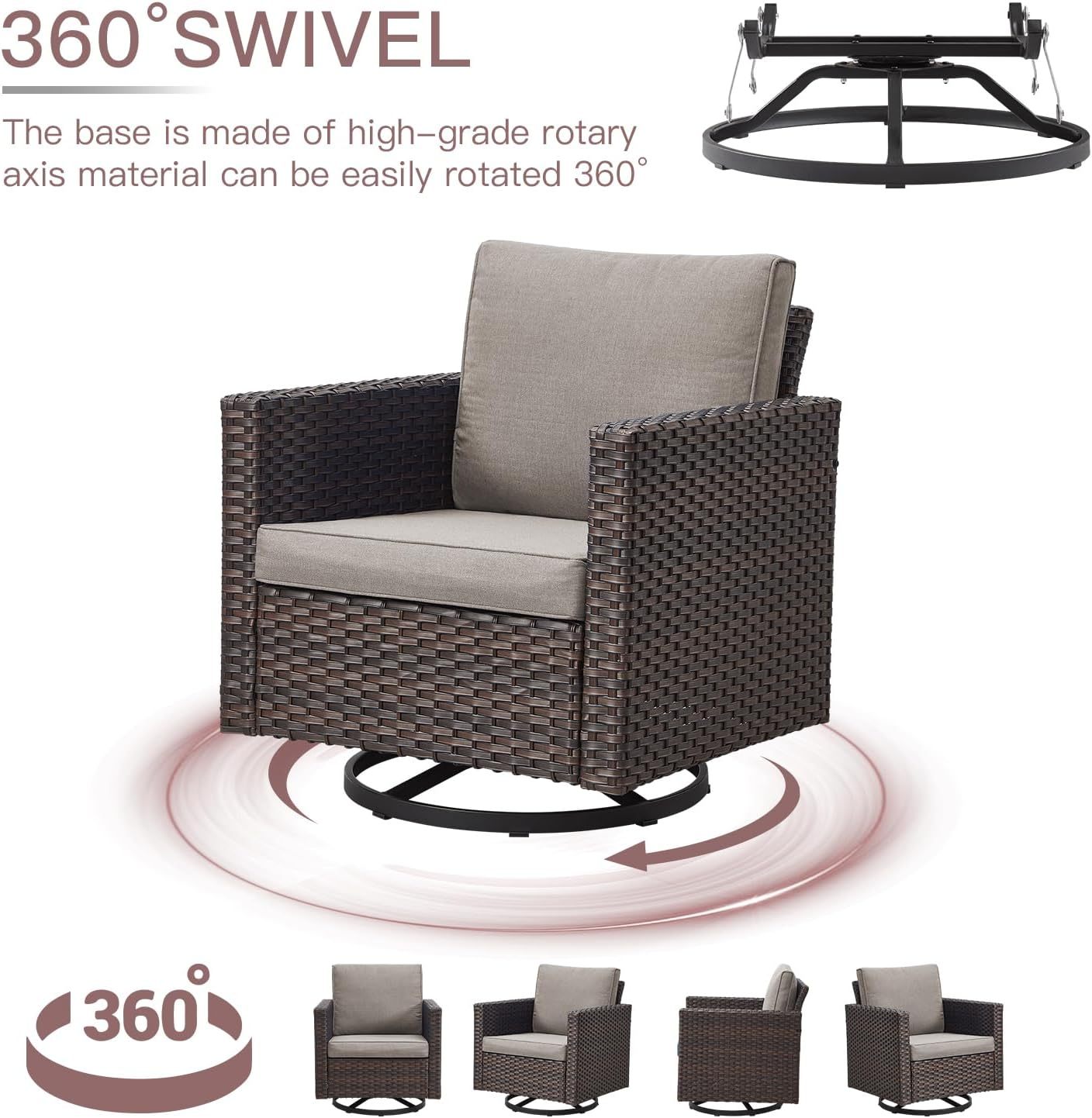 8 Pieces Patio Furniture Set,Outdoor Modular Sectional Couch Swivel Rocking Chairs with Ottomans,All Weather PE Wicker Wide Armrest for Garden Porch Backyard