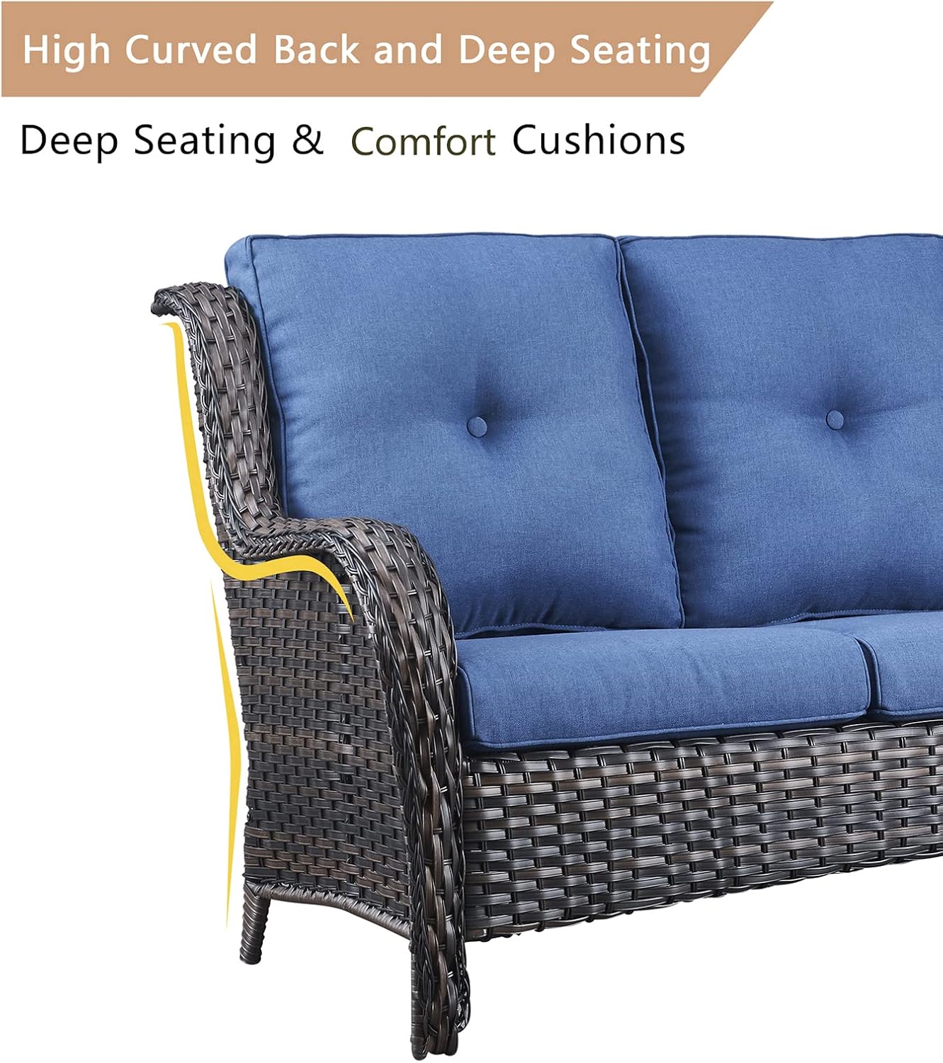 Outdoor Loveseat Sofa 2-Seat PE Rattan Patio Love Seat with Cushions,Deep Seat High Curved Back Armset Sectional Couch for Patio,Garden,Yard,Porch