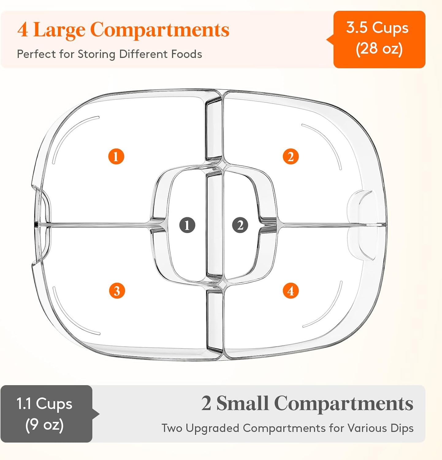 Chilled Serving Tray with Lid, 15" Shrimp Cocktail Platter with 6 Compartments, Divided Serving Bowl
